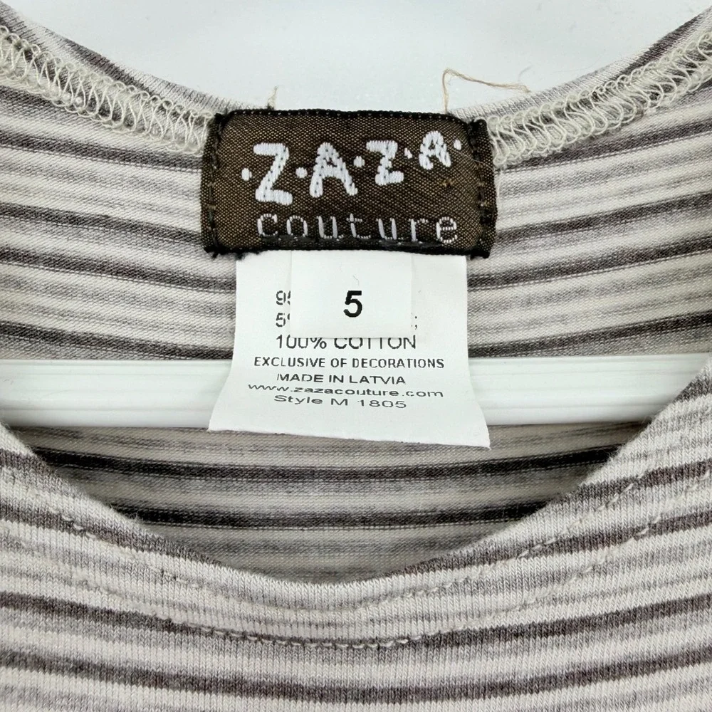 Zaza Couture Girls Striped‎ Floral Tiered Dress Pink Gray Long Sleeve Size 5